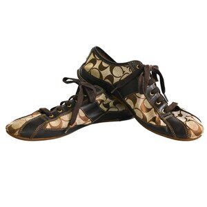 COACH Suee Brown Signature Canvas Leather Fashion Sneakers A1258 - Size 9.5